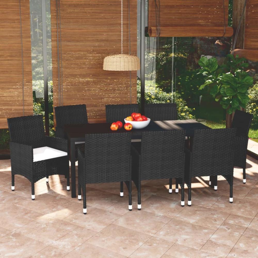 vidaXL 9-tlg. Garten-Essgruppe mit Kissen Poly Rattan Schwarz 3095014 Bild 1