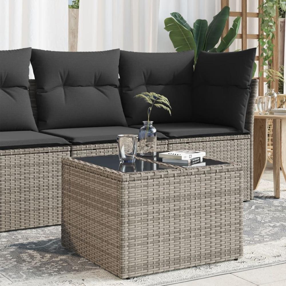 vidaXL Gartentisch mit Glasplatte Grau 55x55x37 cm Poly Rattan 366120 Bild 1