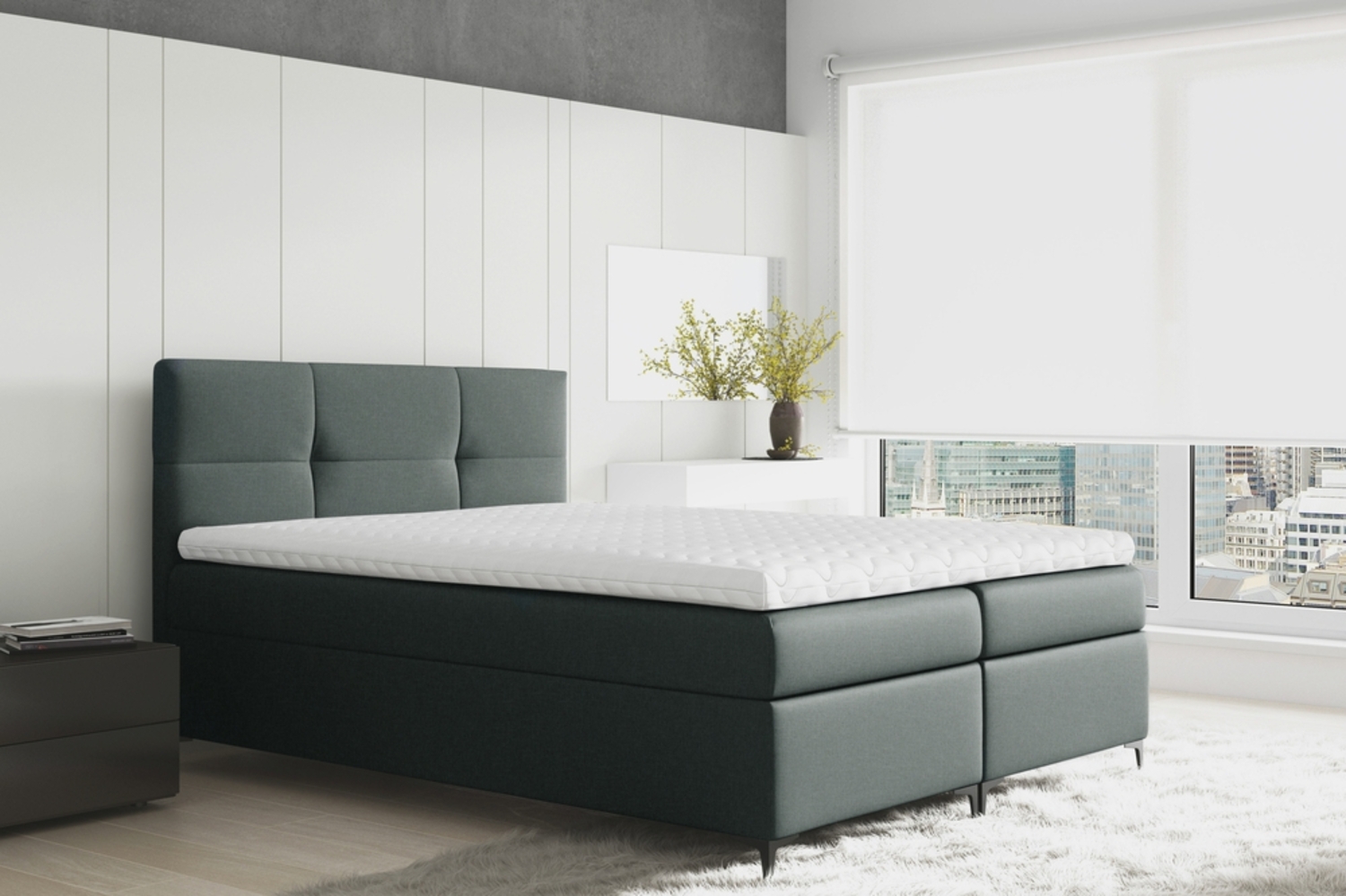99rooms Nelson Boxspringbett Strukturstoff 200x200 cm Dunkelgrau Bild 1