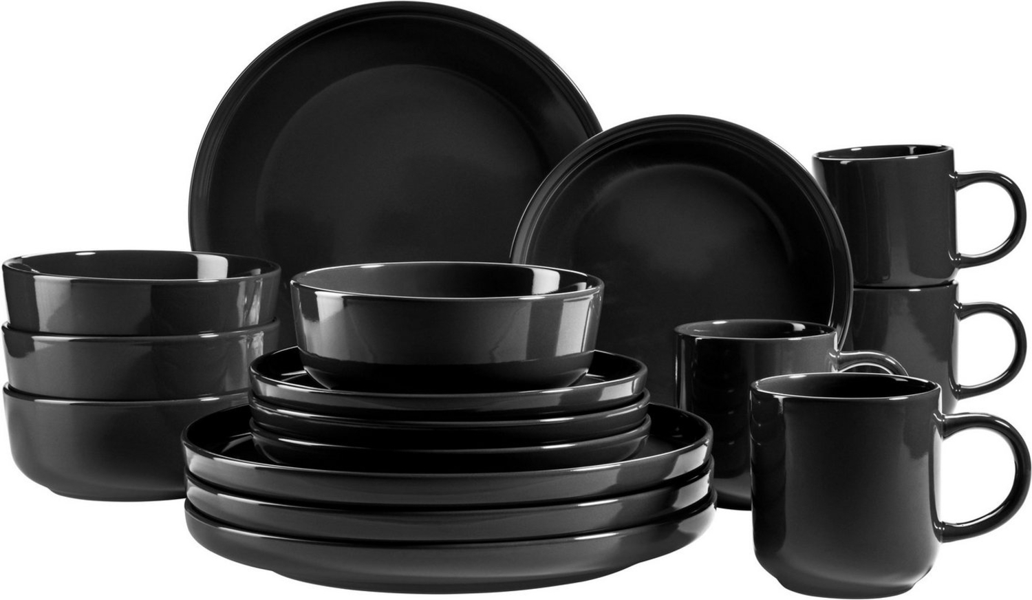 Mäser 931961 Kombiservice Alenia für 4 Personen, Steinzeug, schwarz (1 Set, 16-teilig) Bild 1