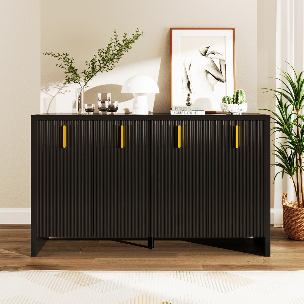 Merax Modernes, minimalistisches schwarzes Sideboard: Die perfekte Kombination aus flexibler Aufbewahrung und elegantem Design. Das Sideboard verfügt über goldene Griffe und verstellbare Trennwände Bild 1