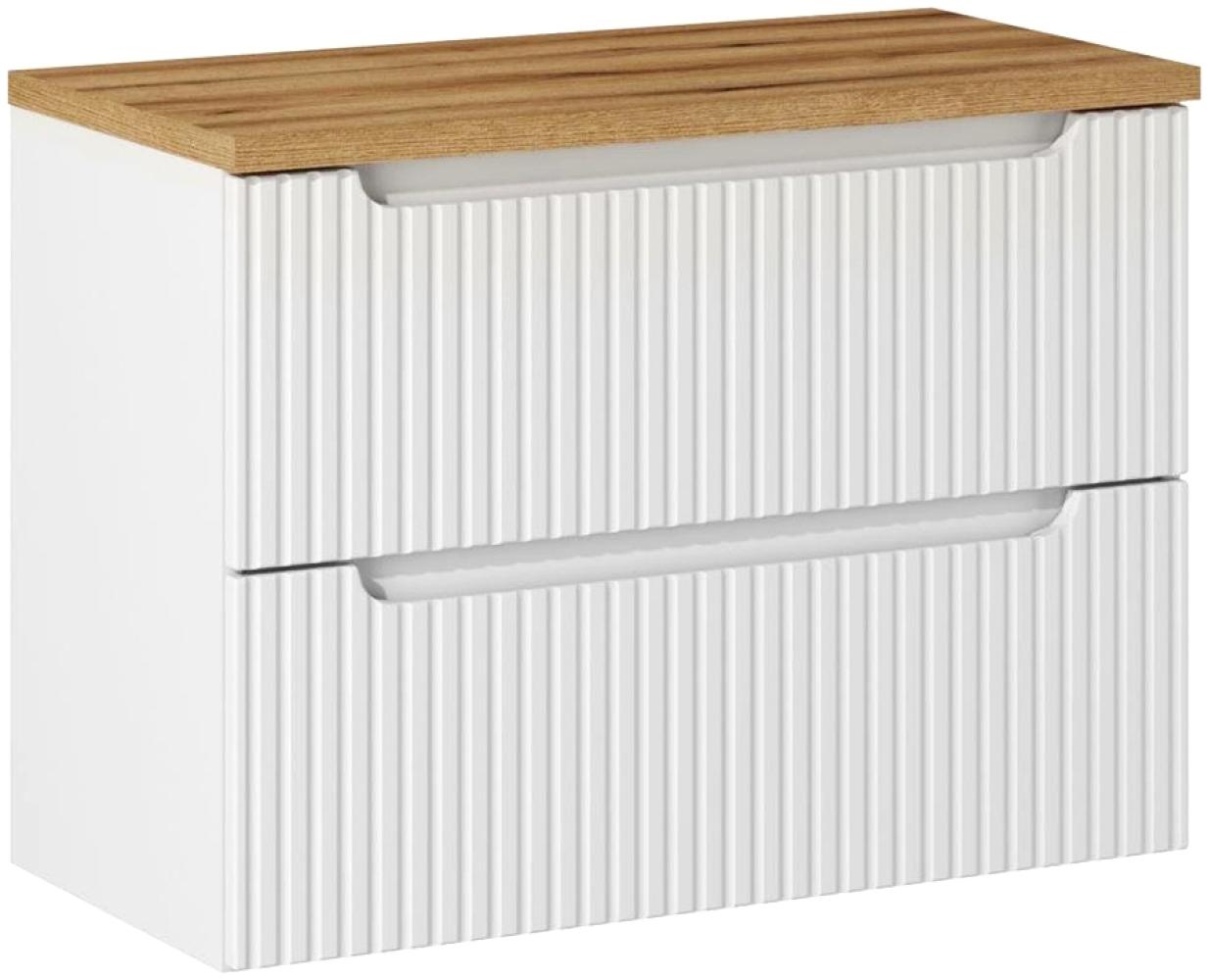 Waschtischunterschrank 80cm, weiß und Eiche, NEWPORT-56-WHITE Bild 1