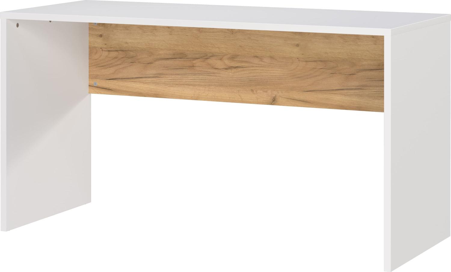 Kadima Design Wangenschreibtisch mit Knieblende, 140x60x75, stoßfeste Kanten, belastbare Tischplatte, Beige-Weiß - "Sage"-Serie Bild 1