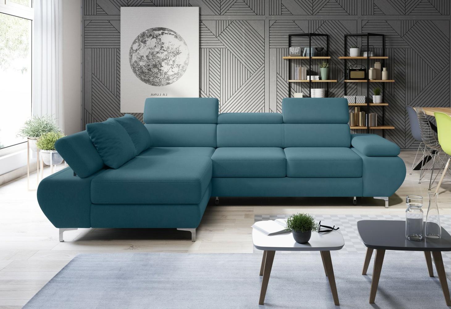 Stylefy Flamang Mini Ecksofa Velours Jasmine Türkis Links Bild 1