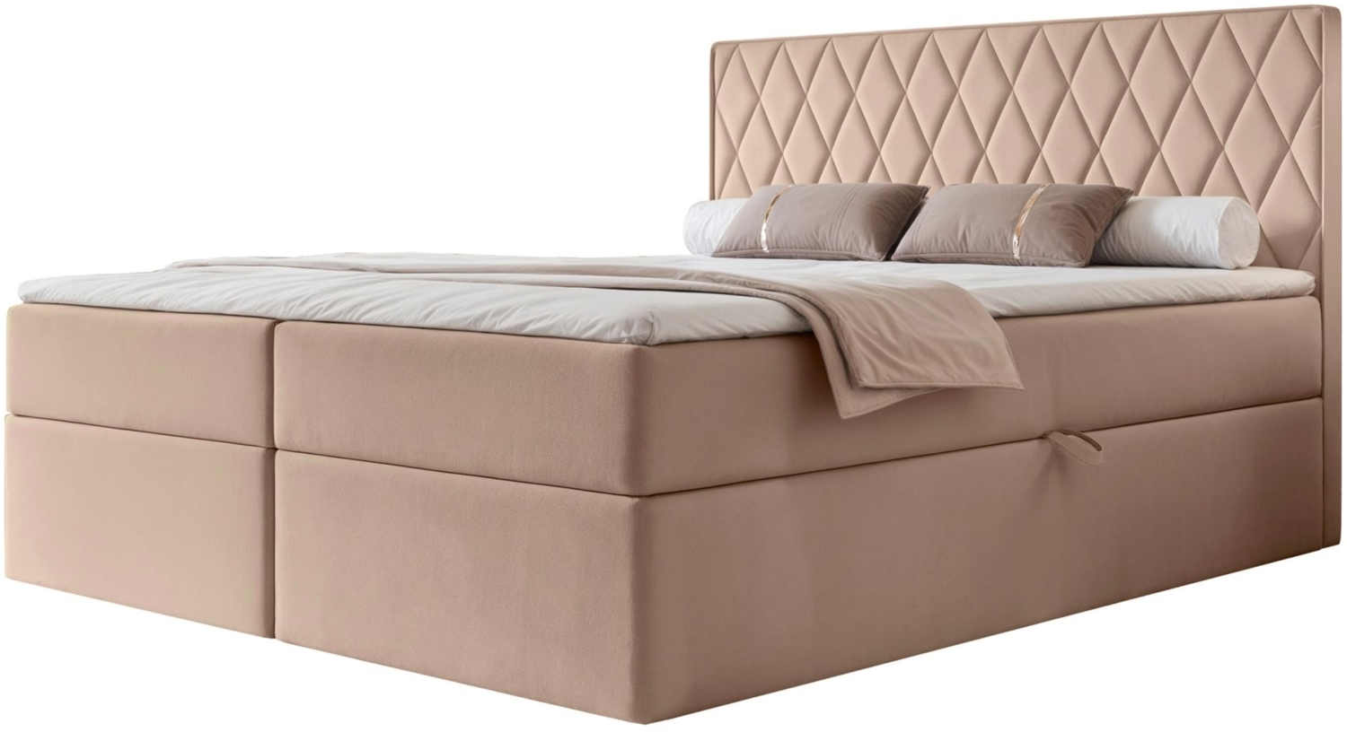 Selsey 'Carenzo' Boxspringbett mit Bonellmatratze, Topper, Velours, beige, 180x200 cm Bild 1