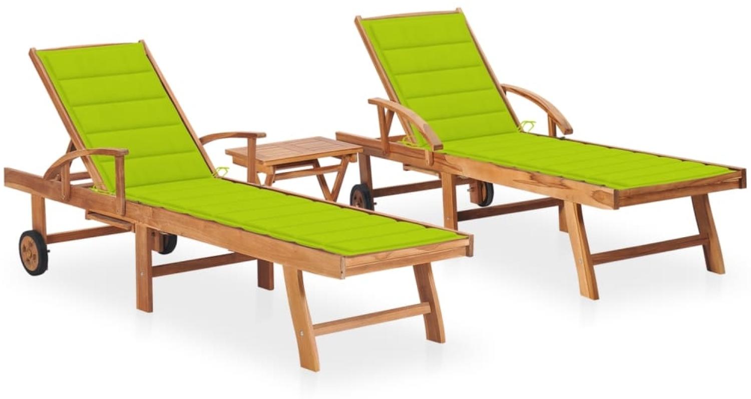 vidaXL Sonnenliegen 2 Stk. mit Tisch und Auflagen Massivholz Teak 3073182 Bild 1