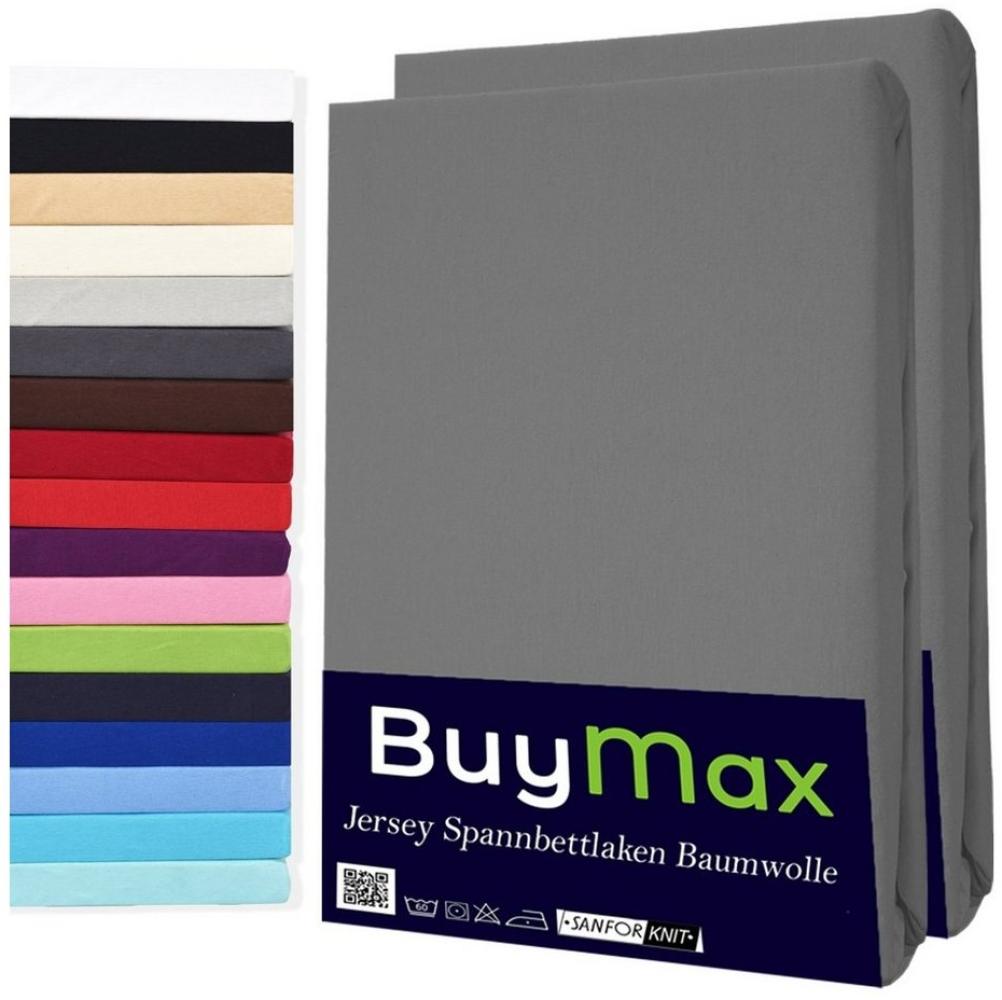 Buymax Spannbettlaken 60x120cm Doppelpack 100% Baumwolle Kinderbett Spannbetttuch Baby Bettlaken Jersey, Matratzenhöhe bis 15 cm, Farbe Anthrazit-Grau Bild 1