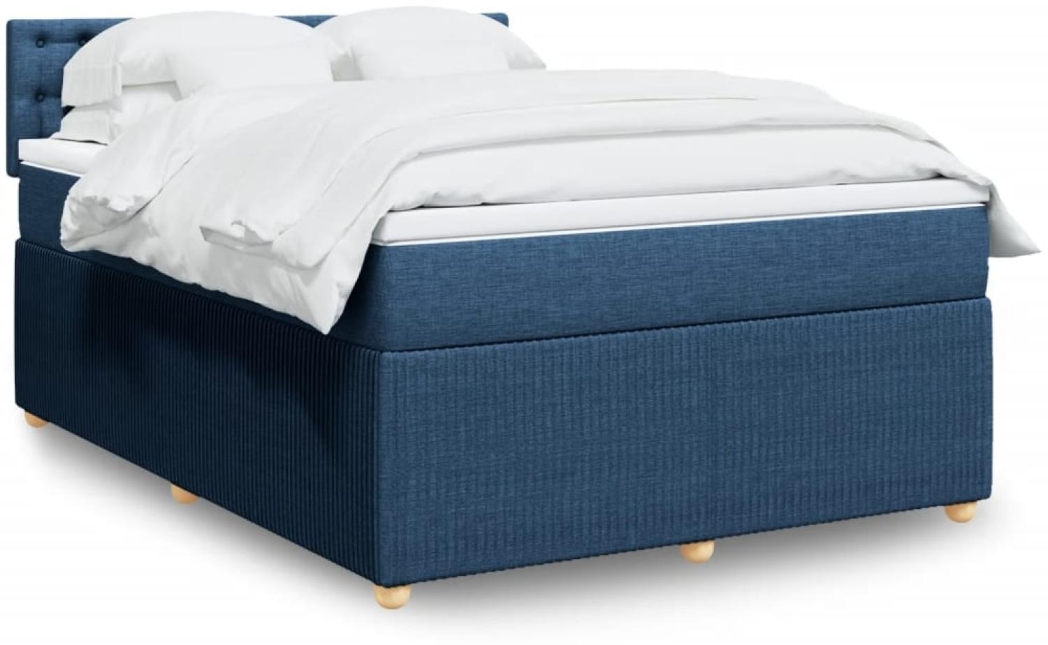 vidaXL Boxspringbett mit Matratze Blau 140x200 cm Stoff 3289799 Bild 1