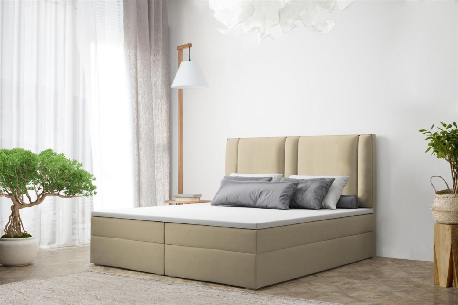 Boxspringbett Schlafzimmerbett CANDELA 140x200cm in Stoff Cappuccino Bild 1