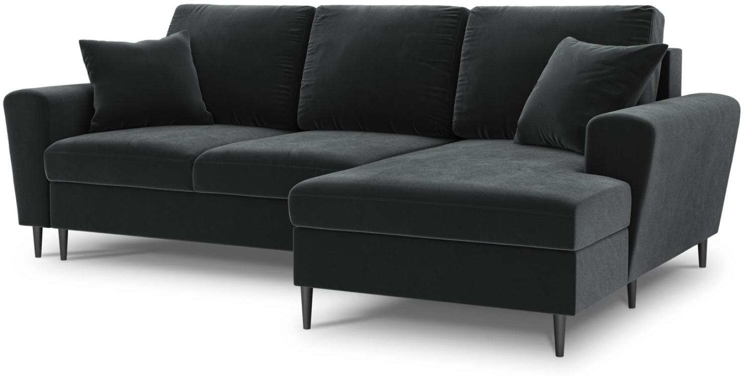 Micadoni 4-Sitzer Samtstoff Ecke rechts Sofa mit Bettfunktion und Box Moghan | Bezug Dark Grey | Beinfarbe Black Chrome. Bild 1