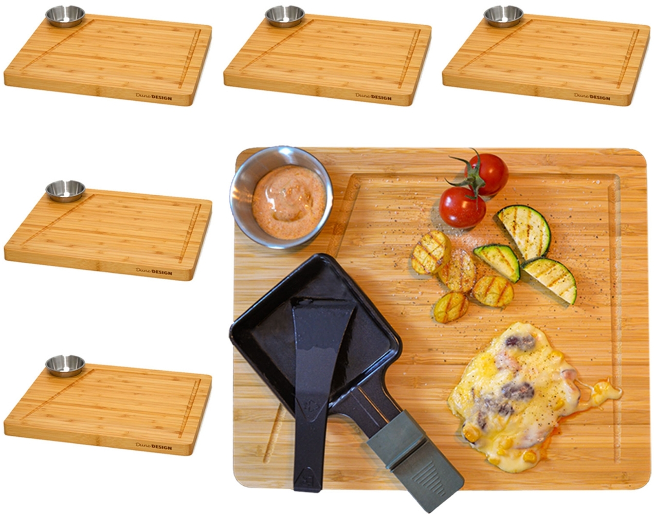 6 Personen Raclette Teller Set - 30x25 Raclette Brettchen Pfännchen Untersetzer Bild 1