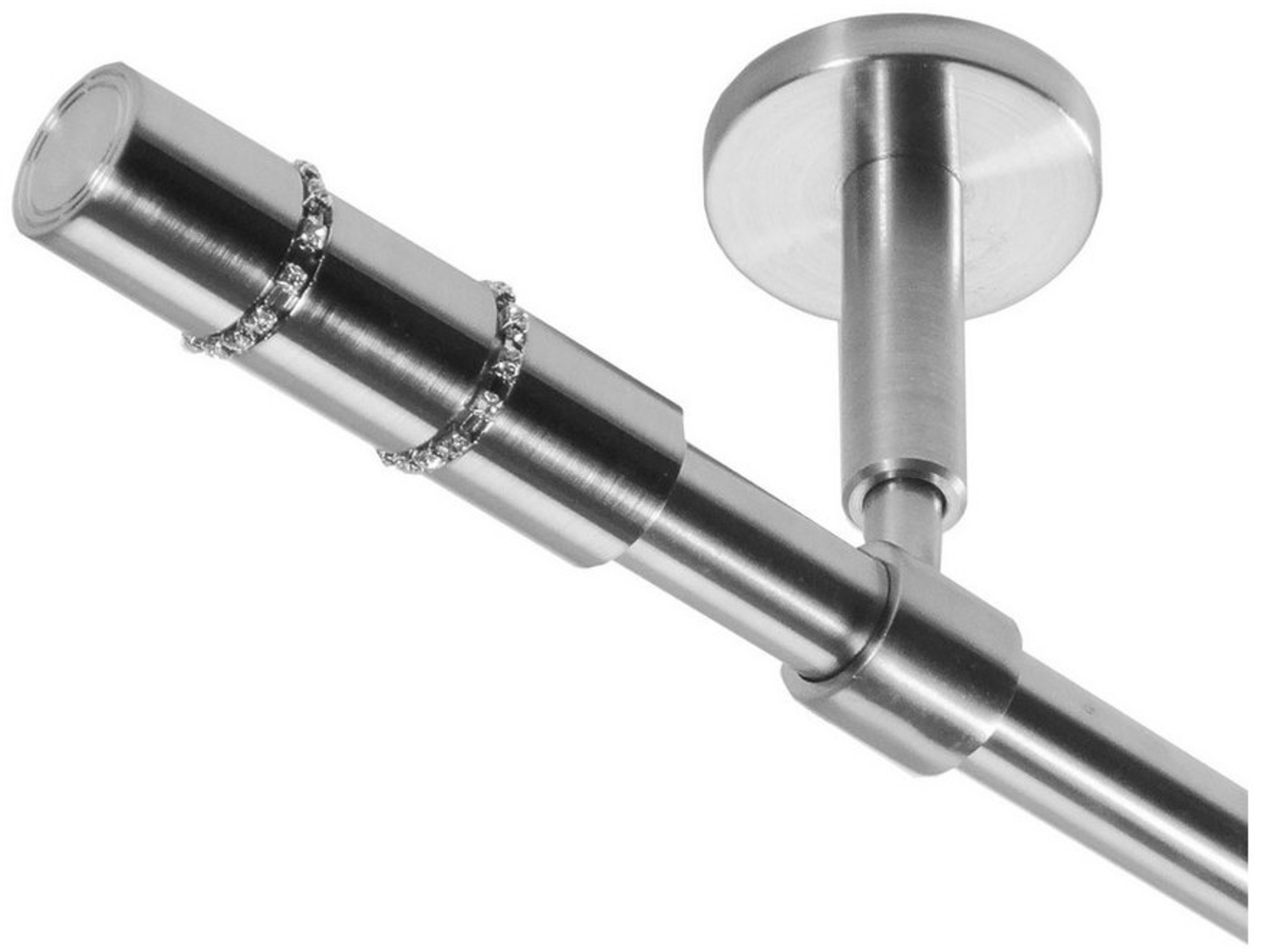 BASIT Gardinenstange Rohr Edelstahl 16 mm mit Deckenträgern 120 cm E26, Ø 16 mm, 1-läufig, verschraubt, Edelstahl, D11 120 cm E26 Kristall Bild 1
