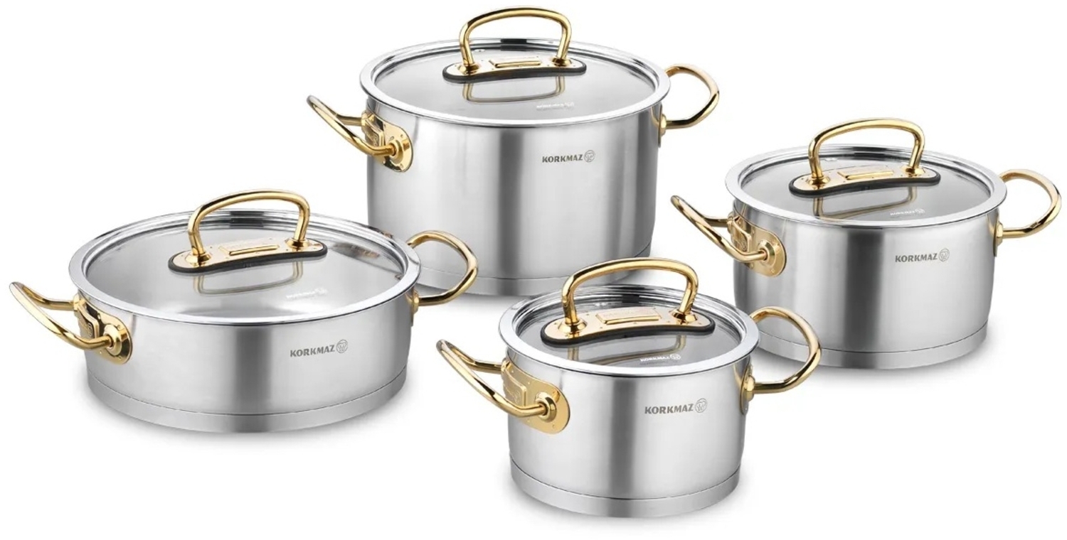 Korkmaz Proline Topfset mit Glasdeckel - 8-teilig - Edelstahl 18/10 Bild 1