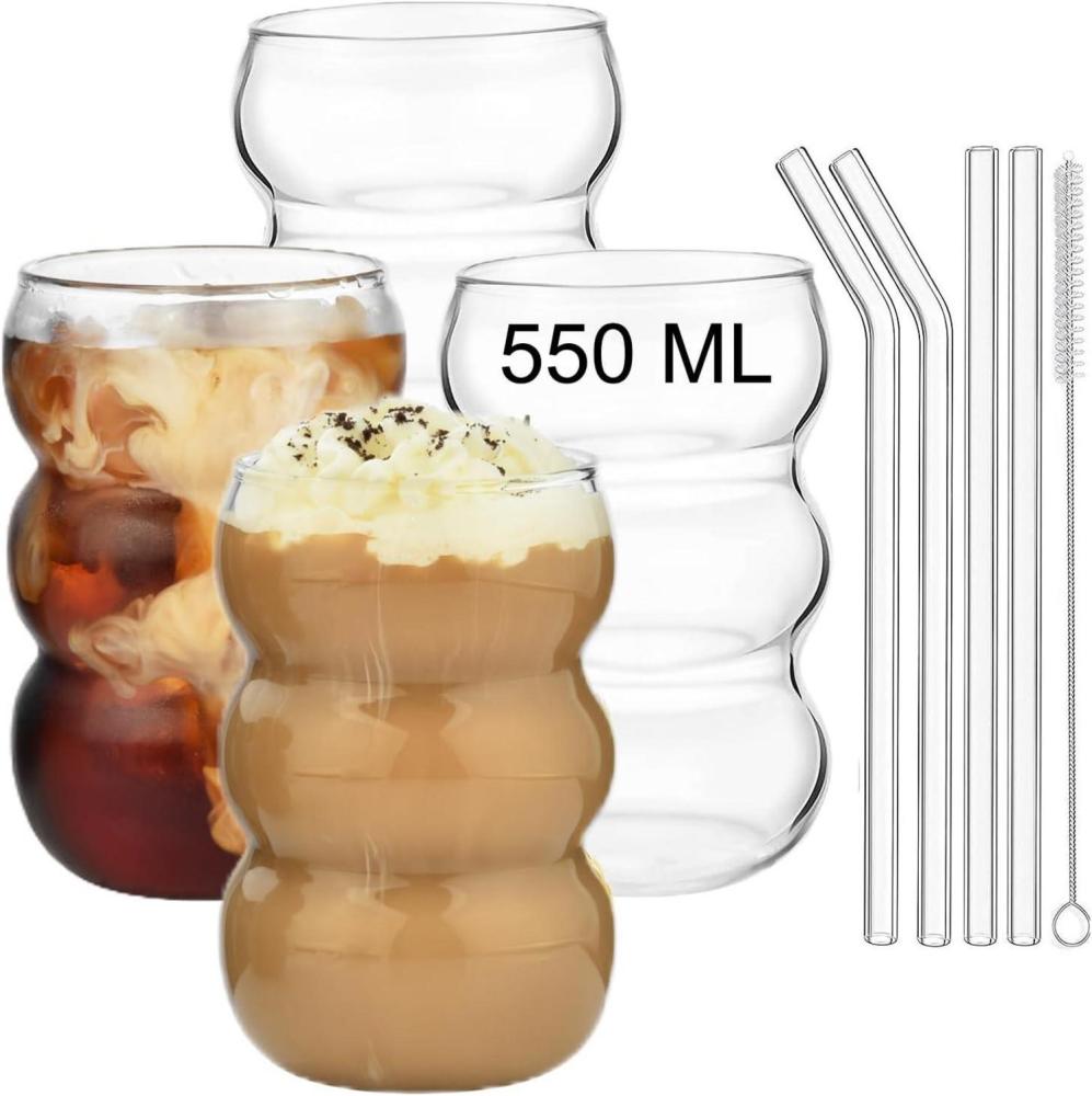 4er Set Trinkglas 550ml gerippte Longdrink Cocktail Gläser Wave Glas Bild 1