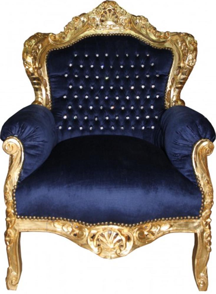 Casa Padrino Barock Sessel King royalblau / gold mit Bling Bling Glitzersteinen - Antikstil Sessel Bild 1