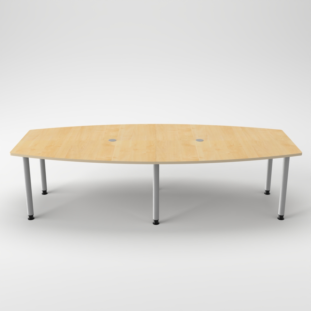 Rheinland Möbel Konferenztisch KONTI 280x130 cm – ovaler Besprechungstisch in Ahorn mit silbernen Rundrohrfüßen & 2 Kabelauslässen, erweiterbarer Meetingtisch für 8–10 Personen, moderner XXL-Tisch fürs Büro Bild 1