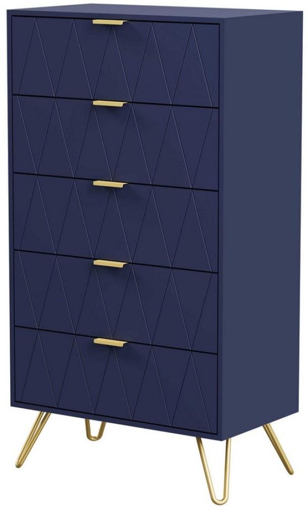 UEV Kommode mit 5 Schubladen, Highboard, Schmal Beistellschrank (Mehrzweckschrank für Wohnzimmer Schlafzimmer Büro Flur, Sideboard mit Schubladen weiß/schwarz/dunkel blau), 60x34x110cm, Schubladenschrank, Aufbewahrungsschrank, mit Kisppschutz Bild 1