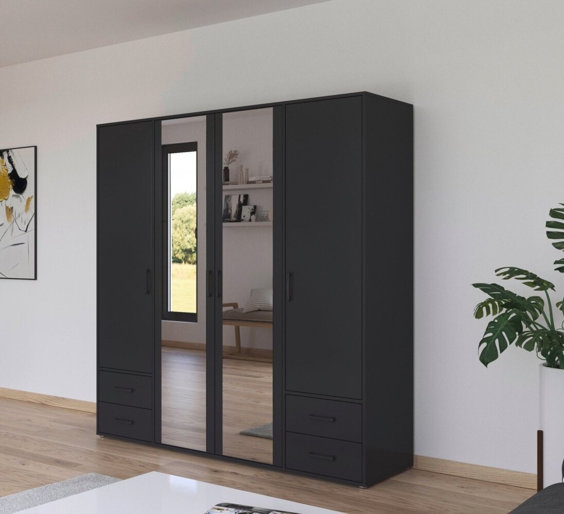rauch Drehtürenschrank Voyager (in 3 verschiedenen Ausstattungen BASIC/CLASSIC/PREMIUM) mit modernen Griffen in Graumetallic, inkl. Schubkästen und Spiegel Bild 1