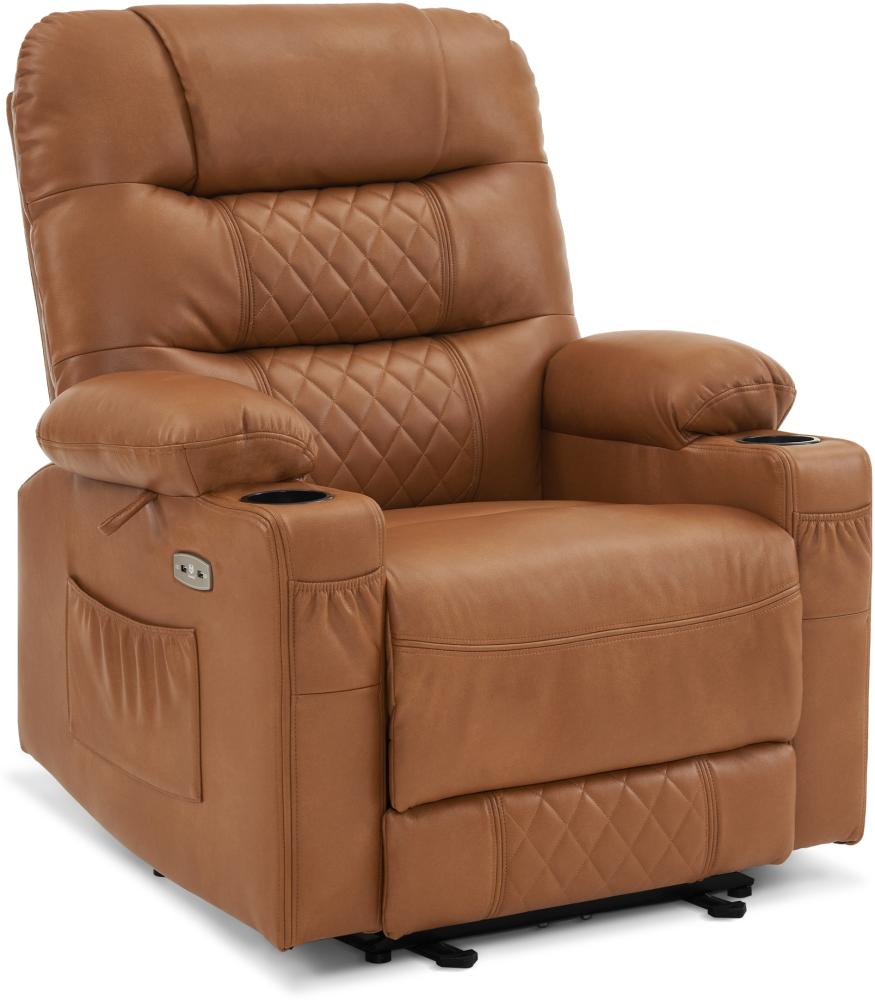 M MCombo Relaxsessel mit Liegefunktion, Fernsehsessel elektrisch verstellbar, TV Sessel, Recliner Chair, atmungsaktiver Kunstleder, USB & Getränkehalter, Wohnzimmer, Braun 7033 Bild 1