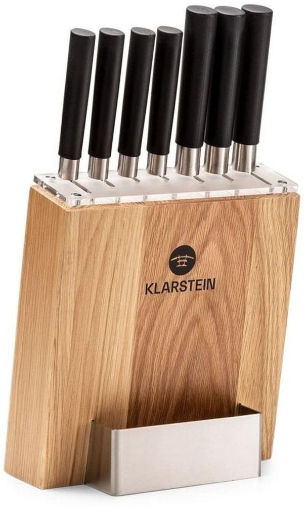 Klarstein Messerblock mit Messer, 7-Teiliges Messer-Set mit Block, 7 Küchenmesser & Holz-Messerblock, Scharfes Stahl-Messerset, Kratzfest, Japanisch Inspiriertes Messerset mit Block für Profiköche Bild 1