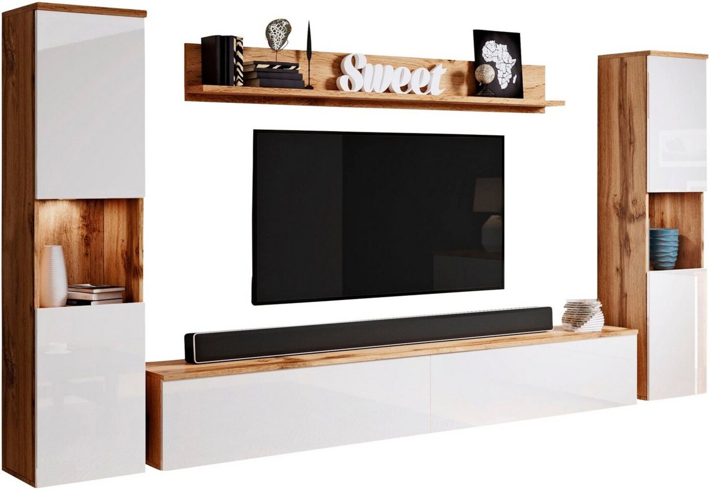 INOSIGN Wohnwand PARIS, (Komplett-Set, 4-St), TV-Wand 260cm breite, grifflose Design, stehend und hängend montierbar Bild 1