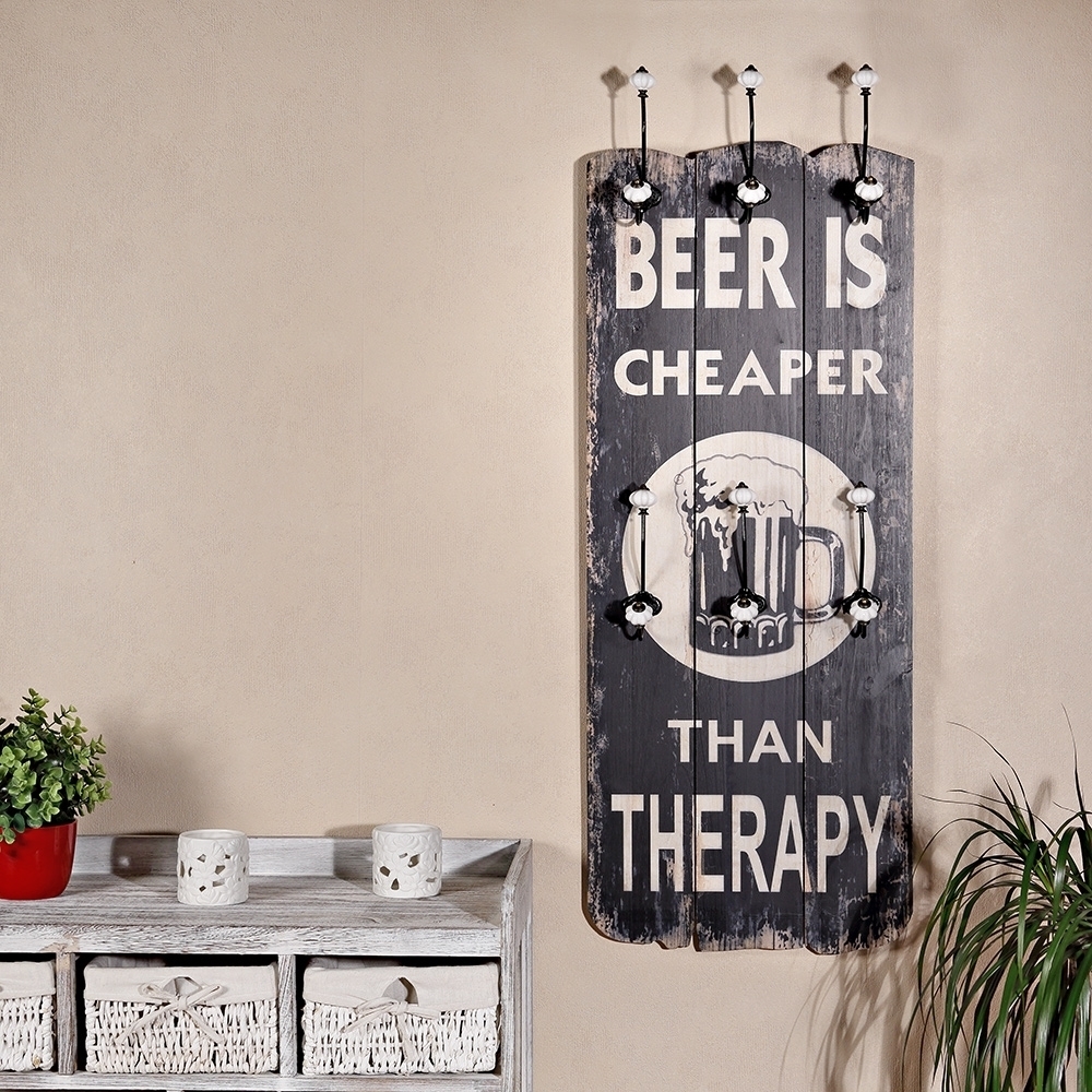 Wandgarderobe 100x40cm Beer Is Cheaper 6 Kleiderhaken Flurpaneel Holz Dekoration Bild 1