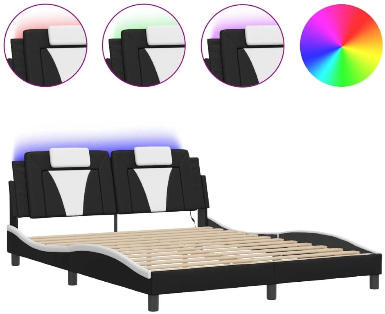 vidaXL Bettgestell "Viana" mit LED ohne Matratze Schwarz und Weiß 160x200 cm 3214034 Bild 1