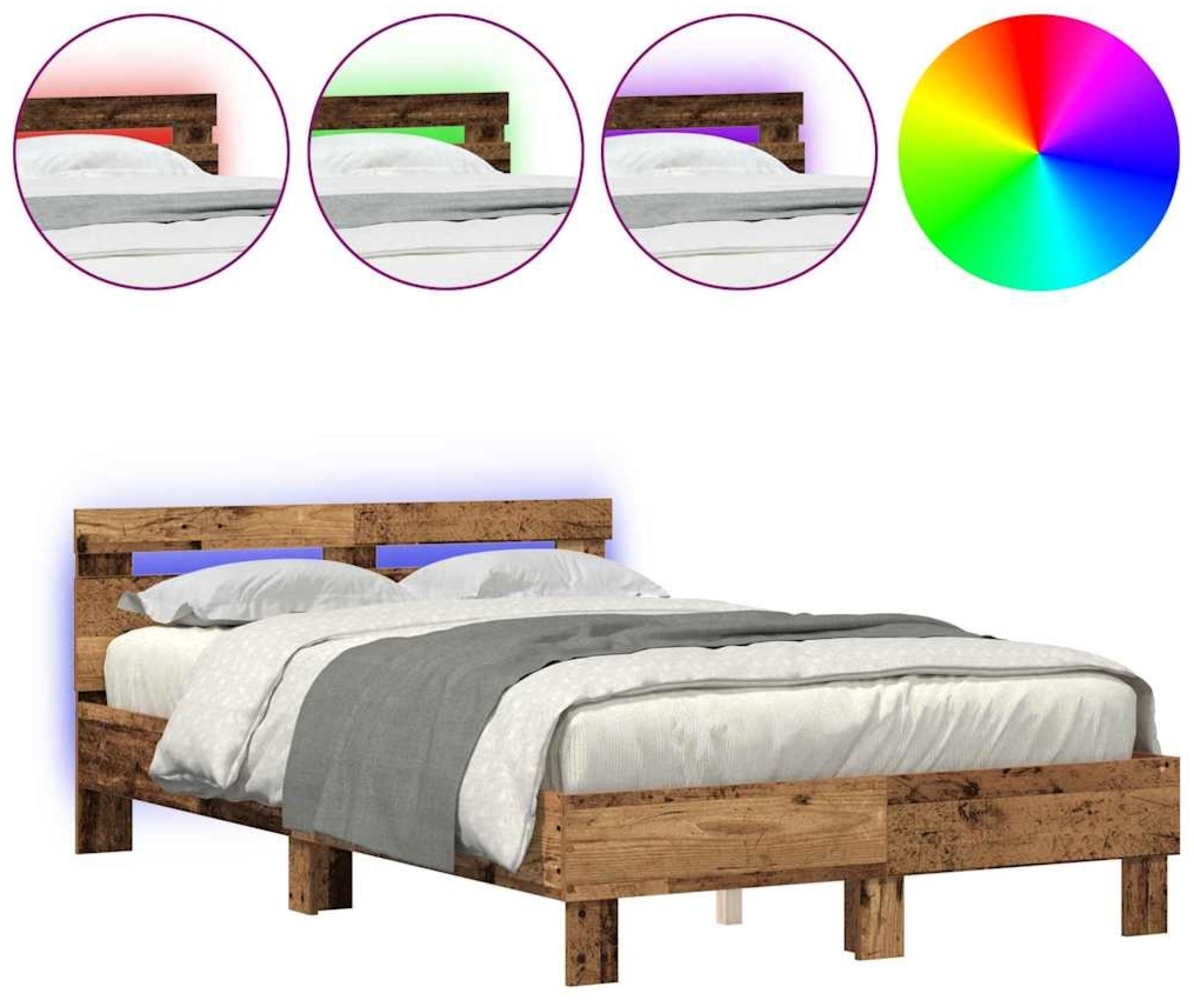 vidaXL Bettgestell mit Kopfteil Altholz 135 x 190 cm Holzwerkstoff 3333954 Bild 1