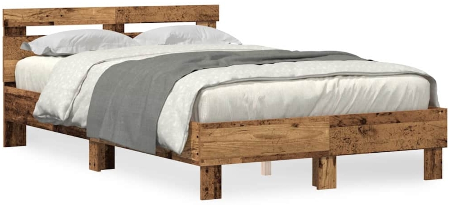 vidaXL Bettgestell mit Kopfteil Altholz 135 x 190 cm Holzwerkstoff 3333954 Bild 1