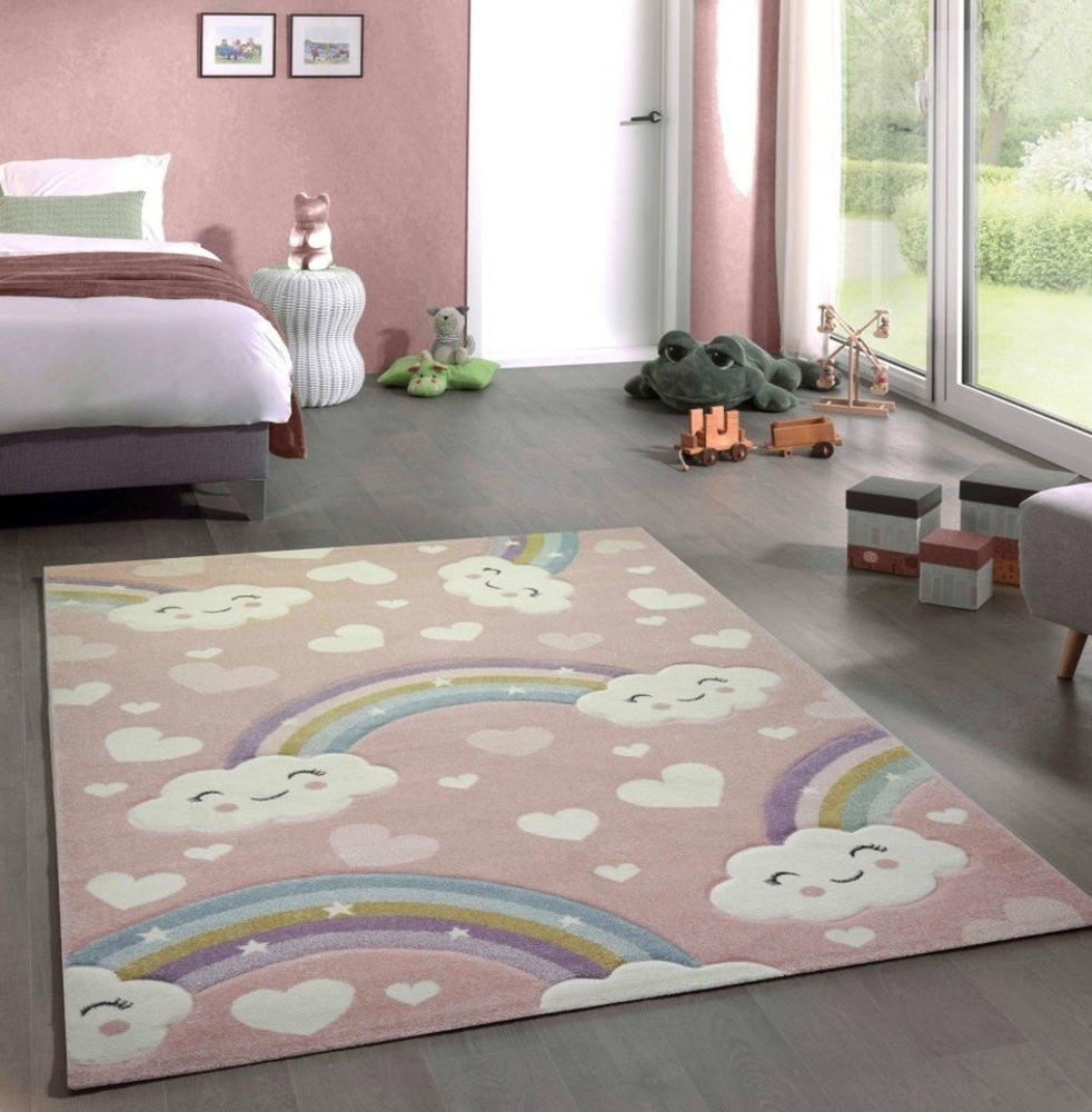 Carpetia Kinderteppich Kinderteppich Kinderzimmer Babyteppich Regenbogen Wolken rosa, rechteckig, Höhe: 13 mm Bild 1