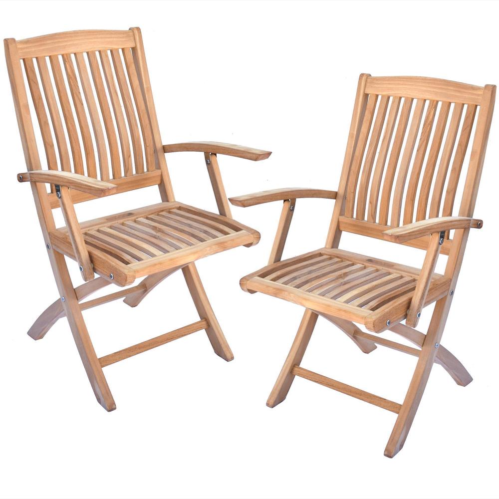 Teak Klappstuhl Ancona mit Armlehnen - 2 Stück 95 cm Blau Bild 1
