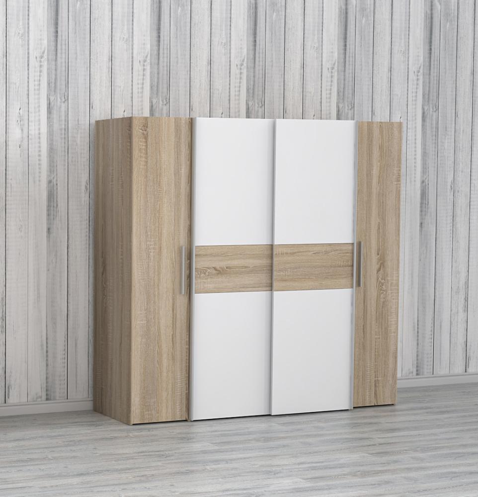 FORTE Kalixtus Kleiderschrank, Holzwerkstoff, Weiß/Beige, 200,1 x 190,5 x 61,6 cm Bild 1