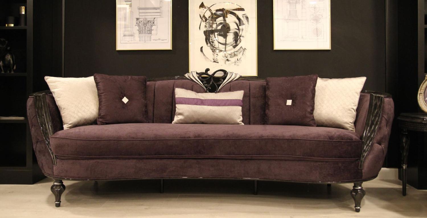 Casa Padrino Luxus Barock Sofa Lila / Schwarz / Silber 267 x 90 x H. 100 cm - Wohnzimmer Sofa mit edlem Samtstoff - Barock Möbel Bild 1