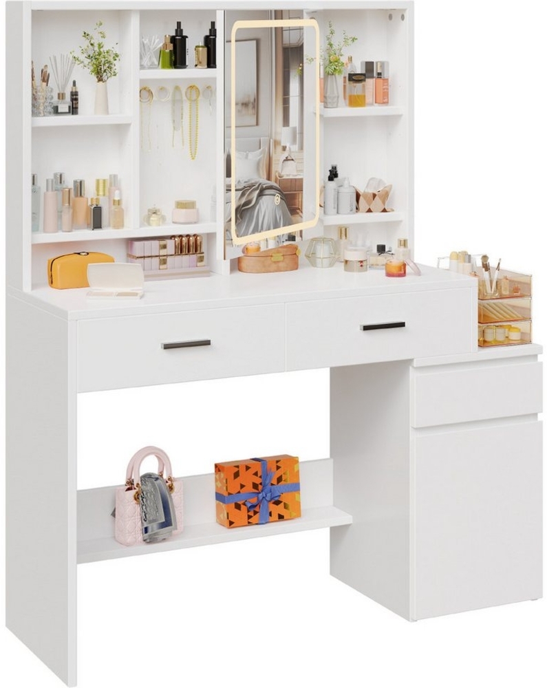 HOMALL Schminktisch Mit dreifarbiger LED-Beleuchtung Weiß Mit 8 Fächern 3 Schubladen (117,5*40*140,5cm Aufbewahrung und Organisation Geeignet für Schlafzimmer, Umkleideräume und Schminkstudios) Bild 1