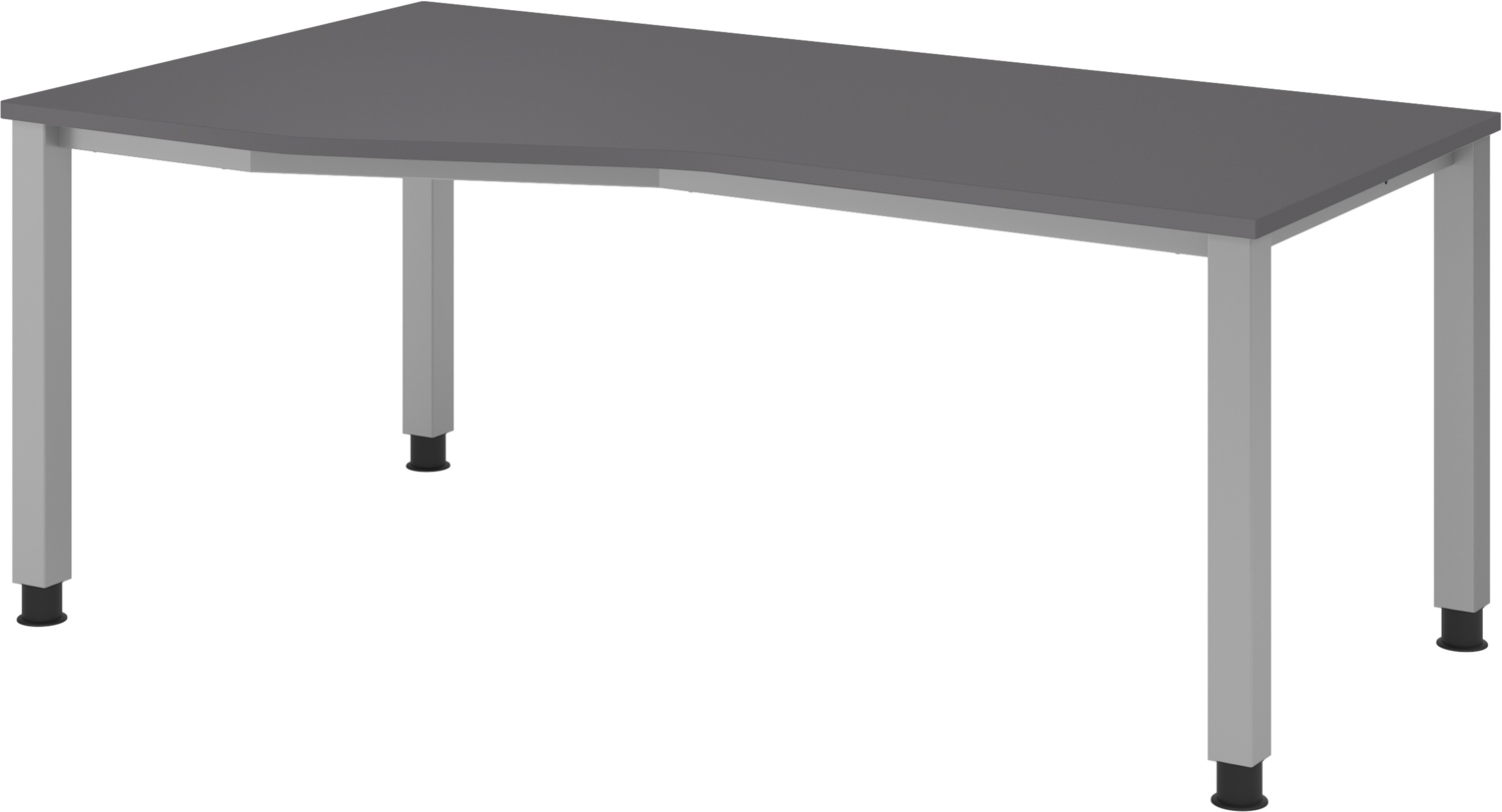 bümö manuell höhenverstellbarer Schreibtisch 180x100 cm in Graphit, Metall-Gestell: Silber - PC Tisch höhenverstellbar & belastbar bis 140 kg, Büro- und Computertisch groß, QS-18-G Bild 1