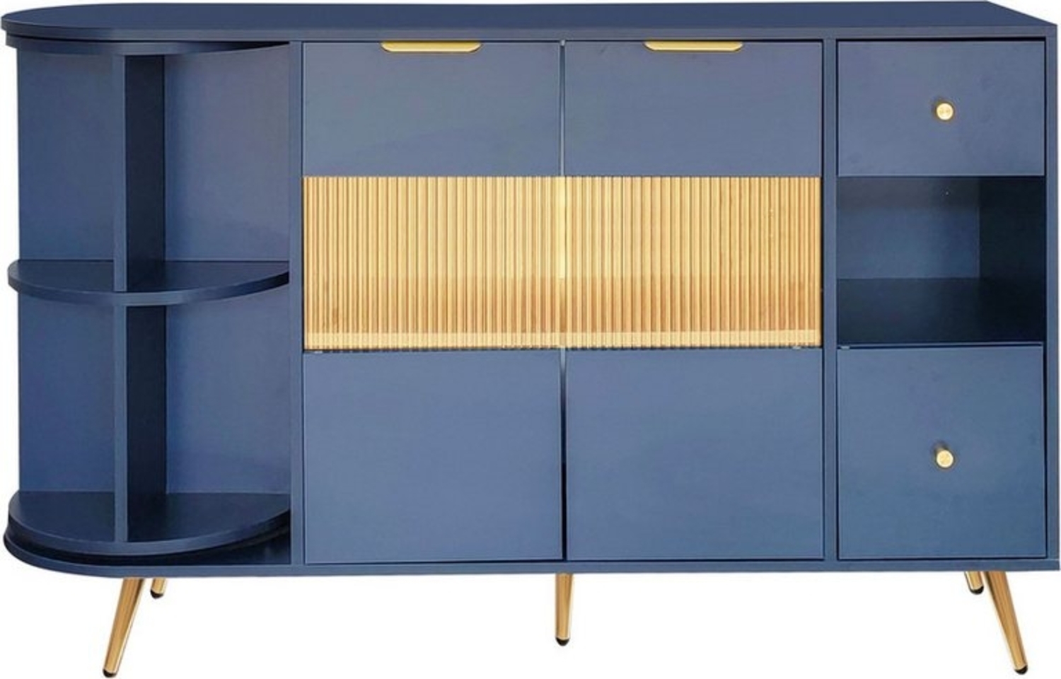 BlingBin Sideboard Kommode Aufbewahrungsschränke Holzanrichte (Schränke mit Glasschiebetüren und LED-Leuchten), zwei Türen, zwei Schubladen, fünf Fächern Bild 1