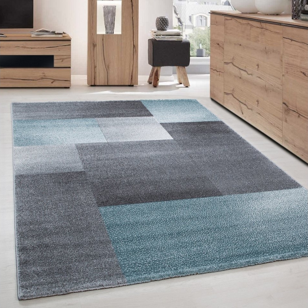 Carpettex Frisé-Teppich Kariert Design, Läufer, Höhe: 11 mm, Kurzflor Teppich Wohnzimmer Kariert Design Blau Teppich im modern Stil Bild 1