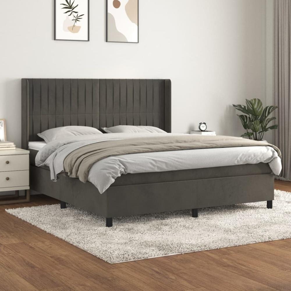 vidaXL Boxspringbett mit Matratze Dunkelgrau 160x200 cm Samt 3132808 Bild 1