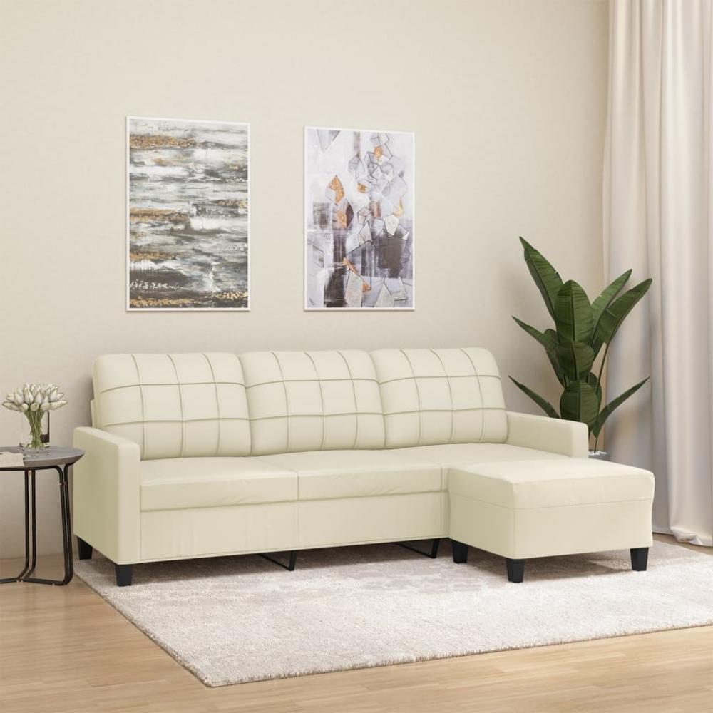 vidaXL 3-Sitzer-Sofa mit Hocker Schwarz 180 cm Kunstleder , Creme Bild 1