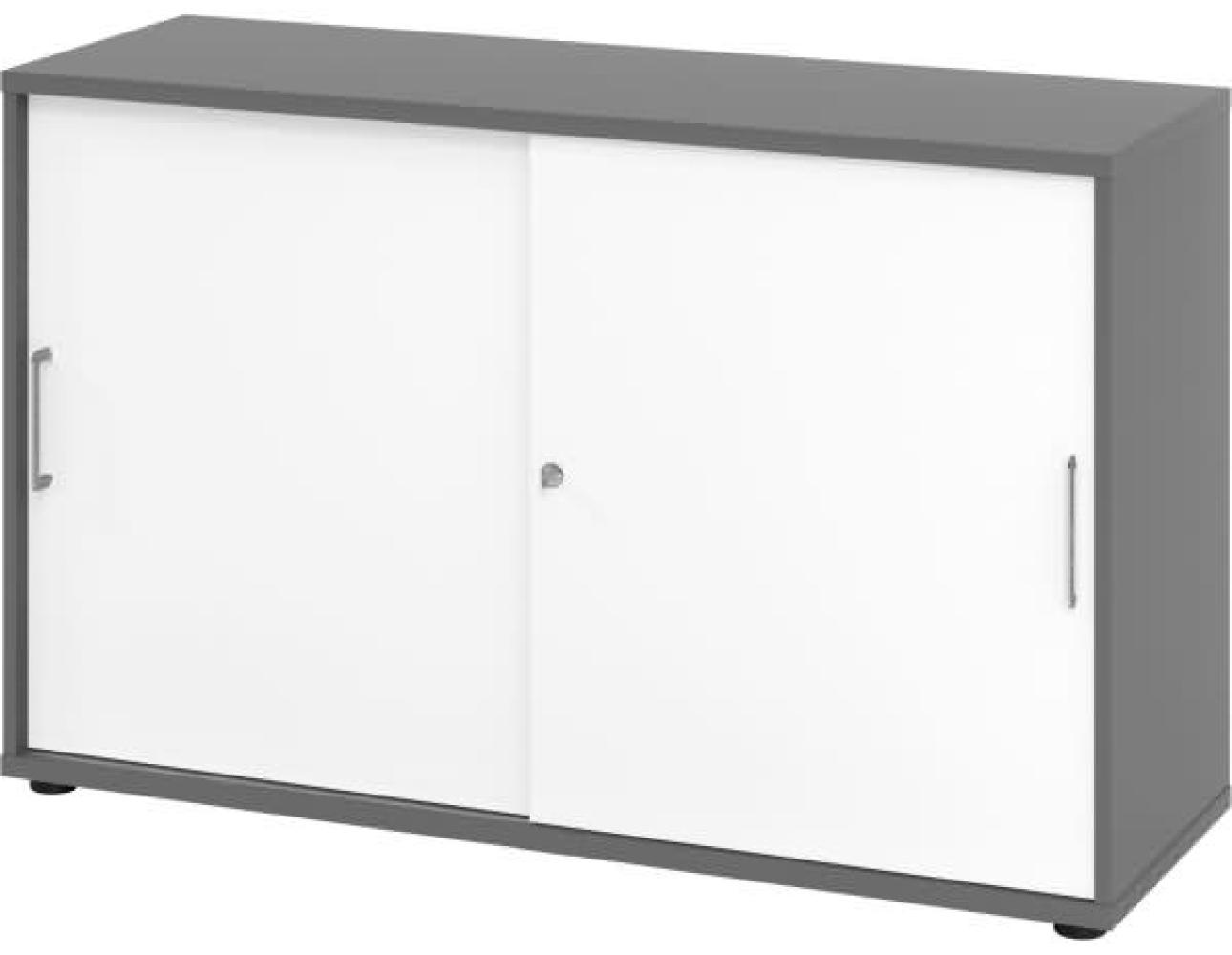 Büroschrank Aktenschrank Schiebetürenschrank, Grafit/Weiß, Metallgriff, 74,8 x 40 x 120 cm Bild 1