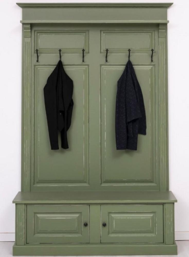 Casa Padrino Landhausstil Massivholz Garderobenschrank Antik Grün 140 x 41 x H. 210 cm - Wand Garderobe - Flur Schrank - Flurmöbel - Garderobenmöbel - Landhausstil Möbel Bild 1