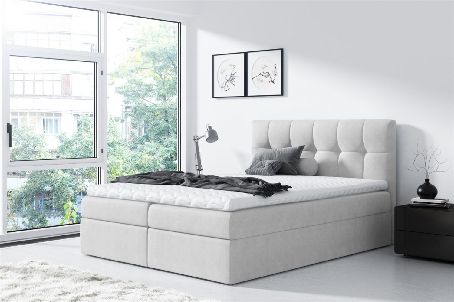 Boxspringbett Schlafzimmerbett CARMEN 140x220 cm Hellgrau Bild 1