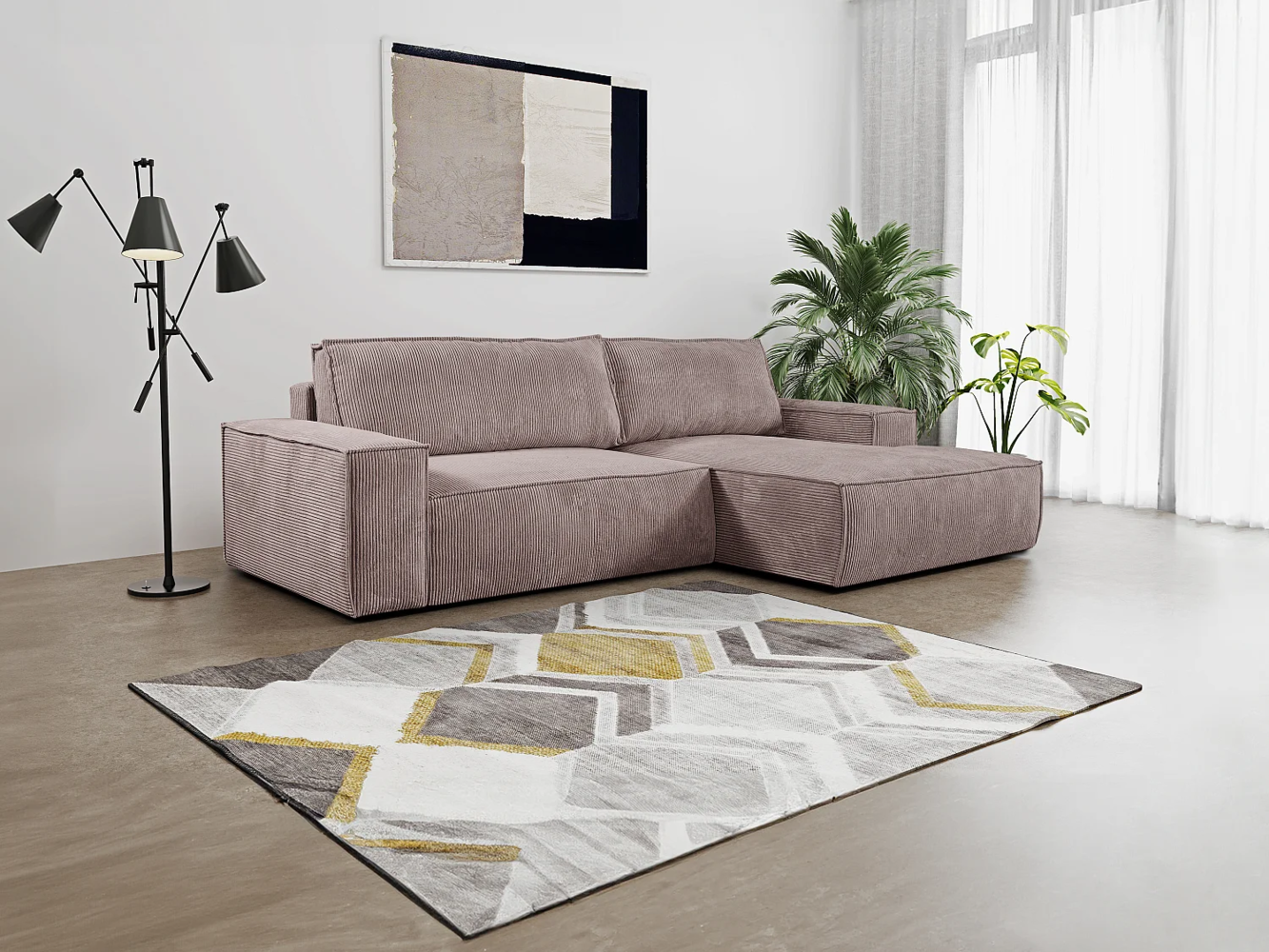 Vente-unique - Ecksofa mit Schlaffunktion - Ecke Rechts - Cord - Hellviolett - AMELIA Bild 1