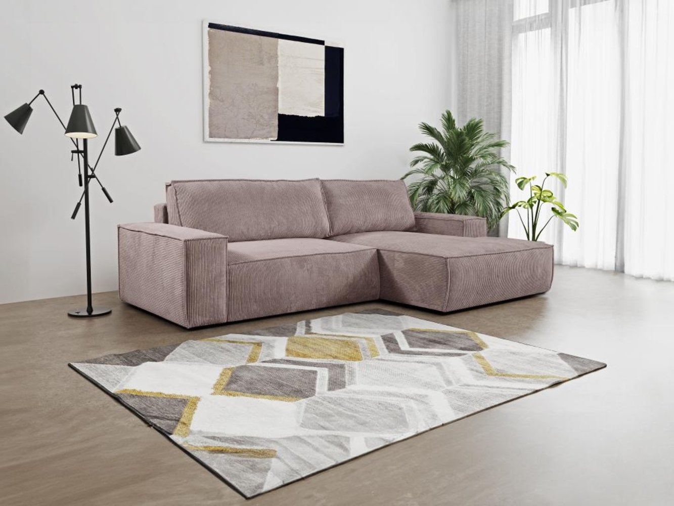 Vente-unique - Ecksofa mit Schlaffunktion - Ecke Rechts - Cord - Hellviolett - AMELIA Bild 1