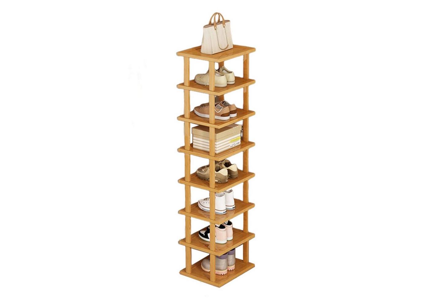 Rutaqian Schuhregal 5/7/8 Lagiges Schuhregal Schmal und Hoch Holz, Shoe Rack für Eingang, Bambus Schuhregal für Eingang, Wohnzimmer, Schlafzimmer, Platzsparend Bild 1