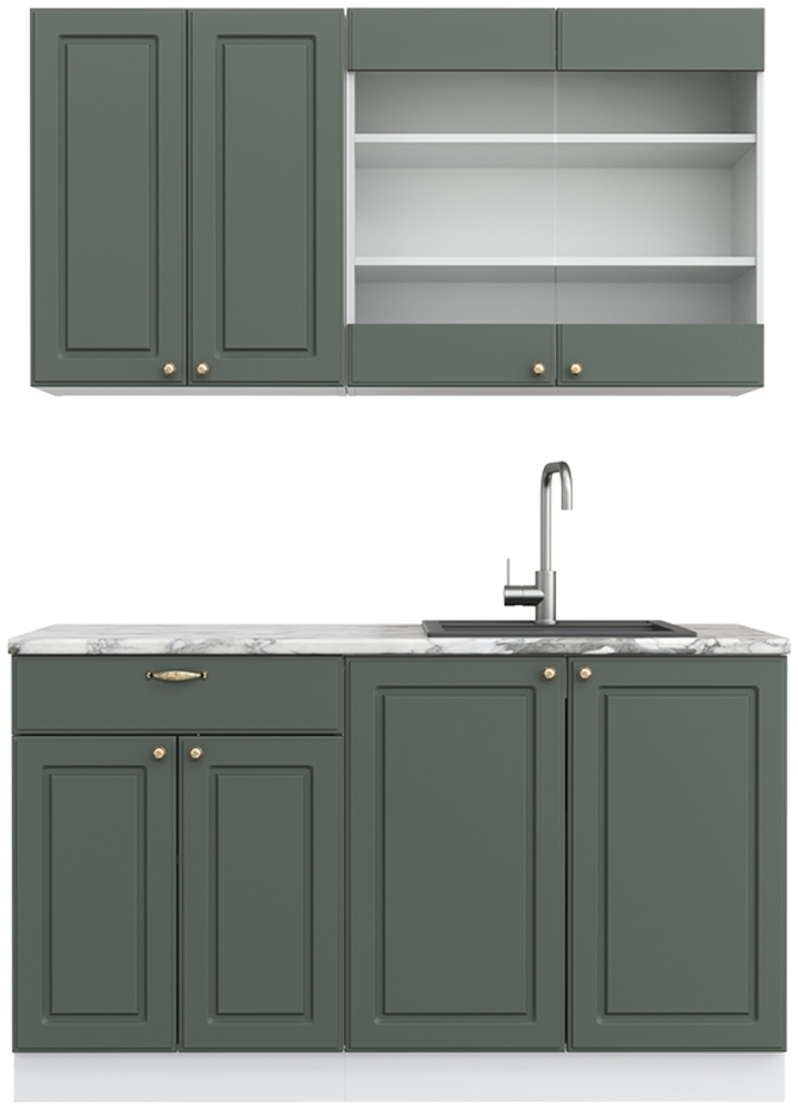 Singleküche Fame-Line Grün-Gold Landhaus/Weiß 140 cm , AP Marmor Vicco Bild 1