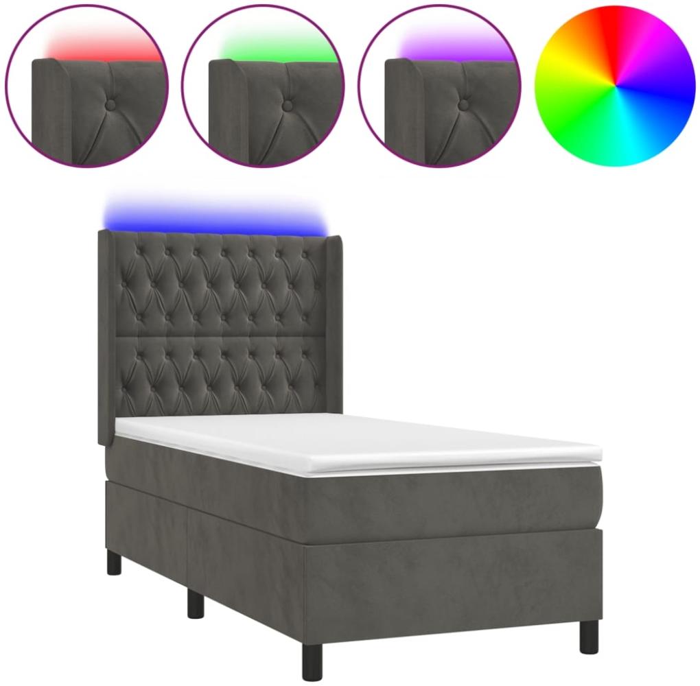 vidaXL Boxspringbett mit Matratze & LED Dunkelgrau 90x190 cm Samt 3139716 Bild 1