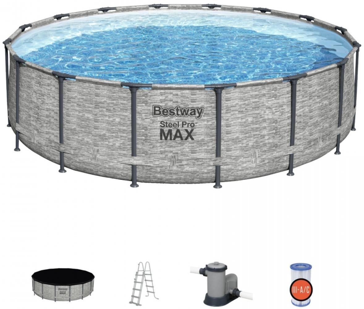 Bestway 'Frame Pool Steel Pro MAX Set', 488 x 122 cm, inkl. Pumpe, Leiter, Abdeckung Bild 1