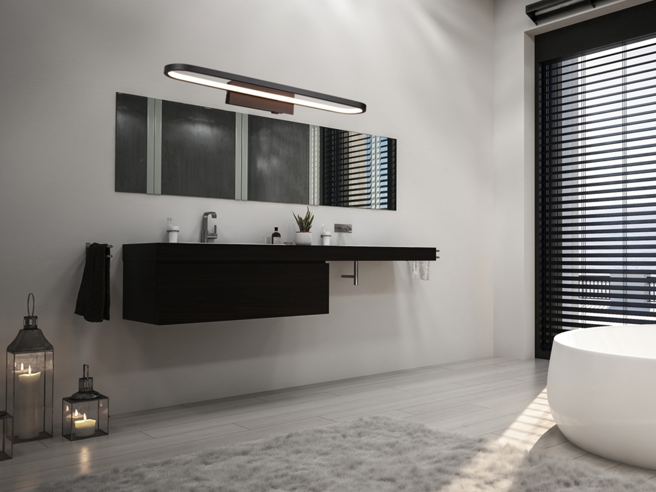 LED Badezimmer Wandleuchte GIANNI in Schwarz - Spiegelleuchte, Breite 60cm Bild 1
