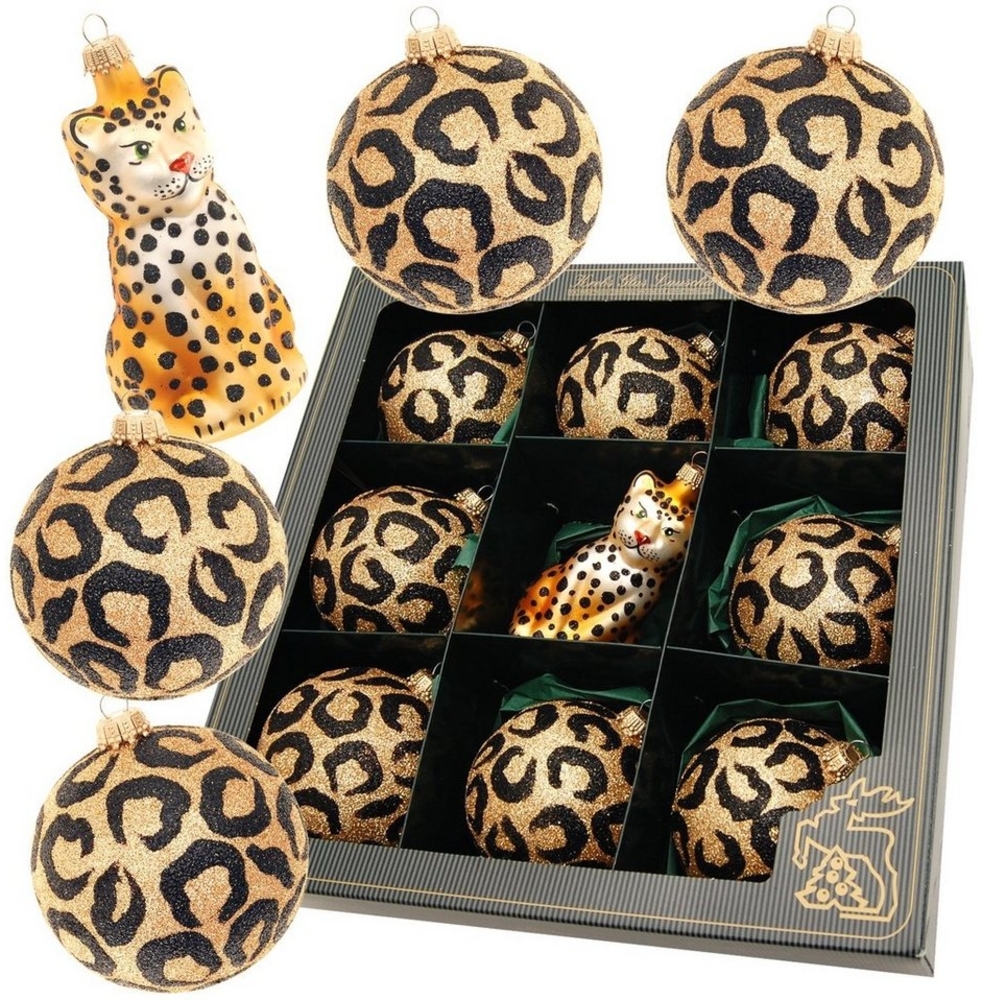 Krebs Glas Lauscha Christbaumschmuck Glaskugelset Africa Xmas, 9-teilig, 8 Kugeln Leopard Look, 1 Leopard, (9-tlg) Bild 1